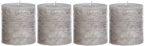 Brandsseller 4er Set Stumpenkerzen 7x10 cm – durchgefärbt & aus Paraffin – rustikale Kerzen mit langer Brenndauer – Dekokerzen für Tischdeko, Weihnachten & Feste – Grau