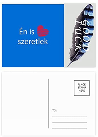 Postkarten-Set mit ungarischen Aufschriften I Love You, Aufschrift Lucky Feather, 20 Stück