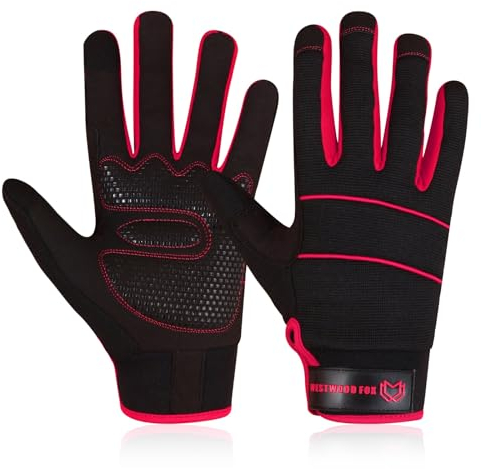 WESTWOOD FOX Herren-Arbeitshandschuhe für Arbeiter, Mechaniker, Touchscreen, rutschfeste Handfläche, gepolsterte Knöchel, Sicherheitshandschuhe, Rigger Mechaniker (Schwarz, M)