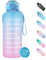 WEMEET 2L Trinkflasche mit Zeitmarkierung [BPA Frei Tritan], 2 Liter Sportflasche mit Fruchtfilter Auslaufsicher, 2000ml Wasserflasche für Camping, Fitnessstudio, Picknick BLAU PINK