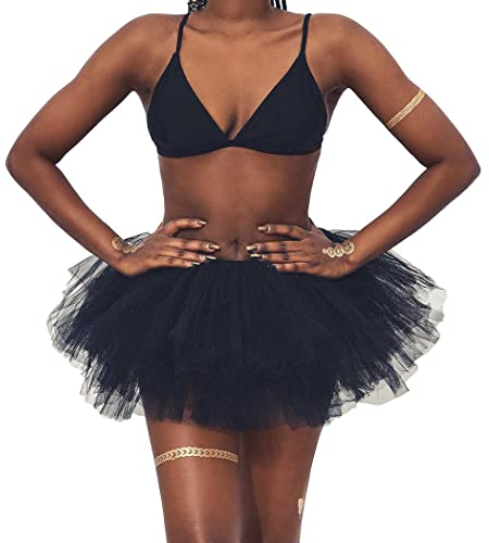 Ushiny Damen Kostüm Tüllrock Minirock Petticoat Tutu Unterrock Klassisch Elastisch 6 Lagig Tülle Ballet Tanzkleid Unterkleid Cosplay Minirock