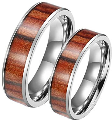 ANAZOZ Ringe Partnerringe Edelstahl, Trauringe Paarpreis Personalisierte Damen gr.62 und Herren gr.67 6mm Silberring Inlay Holz