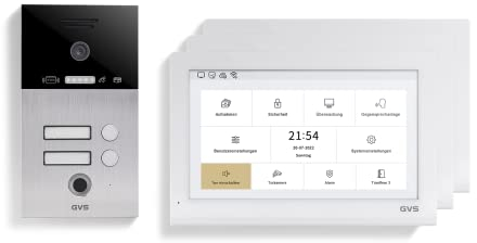 GVS - 2-Familienhaus IP Video Türsprechanlage AVS5433U - Mit 3x10 Zoll Monitor, App, HD-Kamera & Türöffner Funktion (Fingerprint/RFID) - Türklingel Sprechanlage Gegensprechanlage