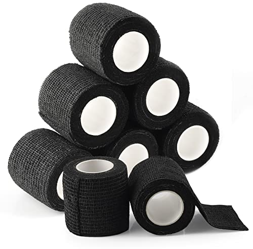 Emalla 8 Stück Selbstklebender Verband 5cm x 4.5m Tattoo Grip Tape Griffband Selbsthaftende Bandage Antirutsch Klebeband für Tattoo Zubehör Sport Katze Hund(Schwarz)