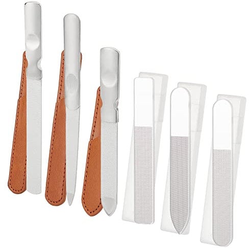 DICOSMETIC 4Sets Stainless Steel Nail File Glass Nail Polish File Heavy Duty Nail Buffer with Leather Sheath Double Sided Crystal Nail File Anti-Slip Manicure Pedicure Tools Nail Grooming