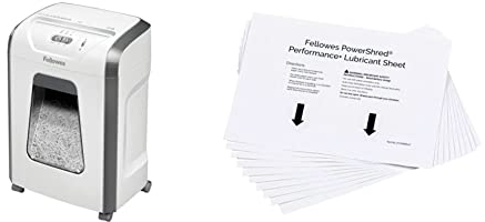 Fellowes Aktenvernichter, Papierschredder für 12 Blatt Partikelschnitt & Ölpapier für Aktenvernichter - 10 Ölblätter zur Pflege von Papierschreddern