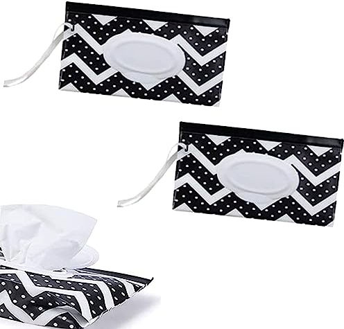 Feuchttücher Tasche für Babys,2pcs Feuchttücher Tasche für Unterwegs,Wiederverwendbar Wet Wipe Tasche,Baby Feuchttuchspender,Wiederverwendbare Feuchttuchbeutel (Schwarz +Schwarz)