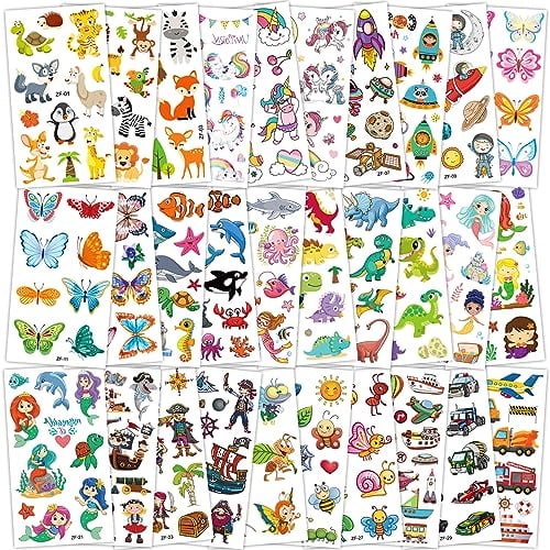 Habett Tatuaggi per Bambini 300+ Adesivi Tatuaggi Set Temporanei de Unicorno Dinosauro Spazio Pirata Animali per Regali Gratificanti Tatuaggi per Ragazze Ragazzi Tatuaggio Feste di Compleanno