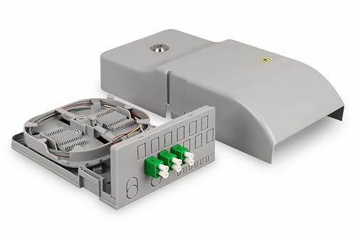 ASSMANN DIGITUS FTTH Hausübergabepunkt - für 12 SC-Simplex, 12 LC-Duplex oder E-2000 Kupplungen - vorkonfektioniert - inkl. 3 x LC/APC Duplex-Kupplungen - OS2 - IP54 Schutzklasse - Wandmontage - Grau