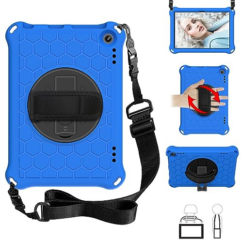 FIABANO Foam Case for Amazon Fire HD 8 & HD 8 Plus (10th/12th Generation, 2020/2022 Release), Shockproof Case with Shoulder Strap/Hand Strap and 360 Degree Rotation Handle with Foldable Kickstand