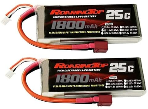 RoaringTop 2S Lipo Battery 7.4v 1800mAh RC Lipo Batteries 25C with T Plug Compatible with WLtoys 12428/12427/124019/104001 1:12 RC Car Truck Truggy FPV Drone Quadcopter Helicopter Airplane