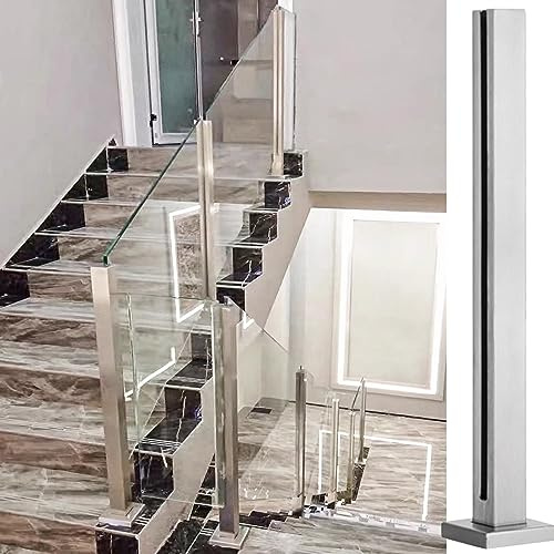 Glas Geländerpfosten Glashalter Edelstahl Treppe Deck Glasgeländer-Pfostensystem Für 10 - 12 Mm Dicke Platte, Modern Kommerziell Leitplanken-Säule, Silber Quadrat Edelstahl Geländersäule Mit Schlitz,