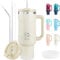 BOGI 40oz Tumbler with Straw and Lid,Leakproof Travel Mug with Handle,Double Walled Stainless Steel Tumbler with 2 in 1 Air Tight Lid,Reusable Insulated Cup for Cold and Hot Drinks | CreamWhite
