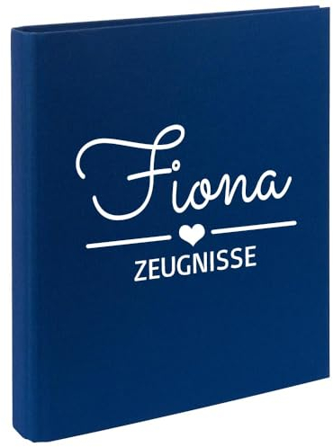 Zeugnismappe mit Namen personalisiert aus Leinen Schulkind Geschenk zur Einschulung Blau Motiv Herz