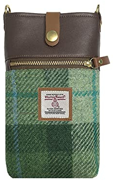 TAILORMAP Harris Tweed Kleine Umhängetaschen für Frauen Designer Handytasche Geldbörse Geldbörsen Verstellbarer Riemen mit Reißverschluss, Grün