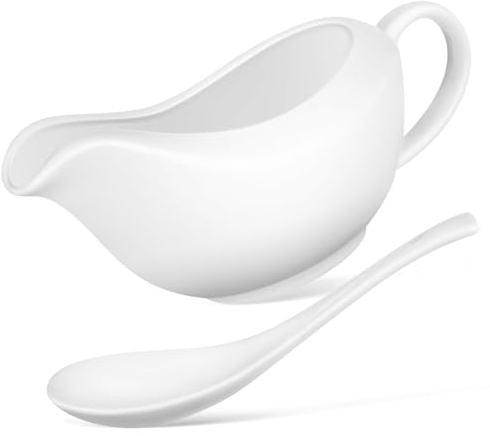 HOLIDYOYO Salsera Con Cuchara Salsera Salsera Cerámica Blanca Salsera Set Salsa Ensalada Aderezo Bote Para Salsa Calentar Salsas Ensalada Crema Caldo De Leche Pimienta 200Ml