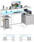Computertisch, Schreibtisch mit 2 Schubladen, Gaming Tisch mit led und Steckdose, Bürotisch mit Druckerregal und Monitorständer, 2 Haken，Verstellbare Ablagen, PC Tisch, Zuhause, Büro, 160 cm, Weiß