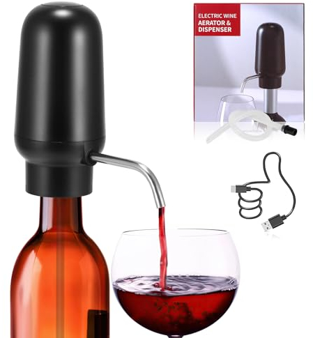 Marstey Electric Wine Aerator and Pourer, USB Rechargeable Automatic Aeration Decanter, Portable One-Click Wine Dispenser Pump with Detachable Hose for Home Party Restaurant Bar