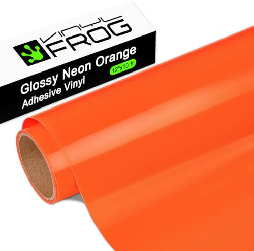 VINYL FROG Rouleau de vinyle adhésif orange fluo 30,5 cm x 3 m Vinyle orange fluo brillant permanent pour décoration de la maison, mug, voiture et autres autocollants