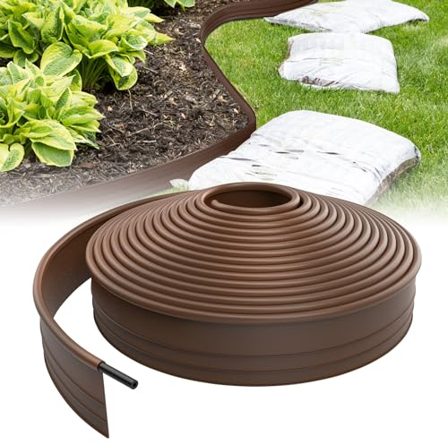 Froadp 12m Flexible Rasenkante Kunststoff Beetumrandung Gartenumrandung Blumenbeetumrandung 9.6cm Hoch Rasen Beeteinfassung Mähkante für Gartenkante, Wege, Begrenzungen, Kieswege (Braun)