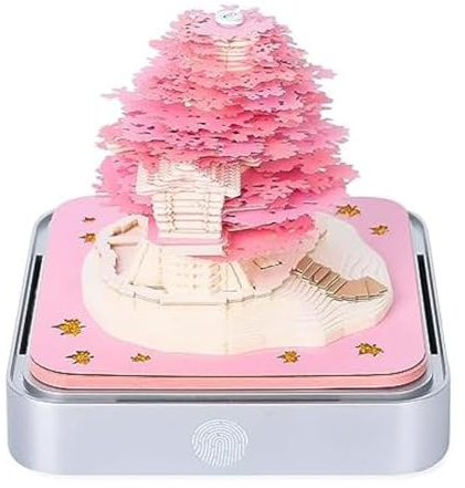 JUJNE 3D Notizblock Schreibtischkalender Sakura Baum 3D Notizblock mit Lichtern 2024 Kalender Sakura Baum 3D Notizblock Artopad Gravur Künstler Schreibtisch Kalender