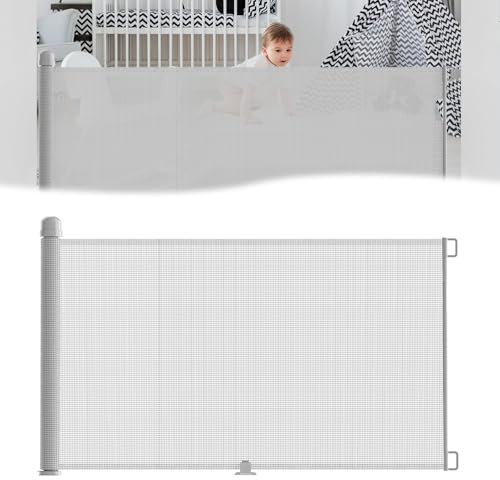 JOIEYOU Barrera protectora para escaleras, extensible, 0-300 cm, para bebés, con doble cerradura, estable, barrera para perros, retráctil, para escaleras, puertas, pasillos (gris)