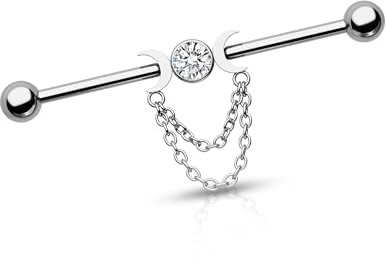 CM Crareesi Mania Moon Phase Industrial Bar Piercing Jewellery 14G Industrial Barbells Earrings 316L Stainless Steel 38mm Cartilage Earrings for Girls