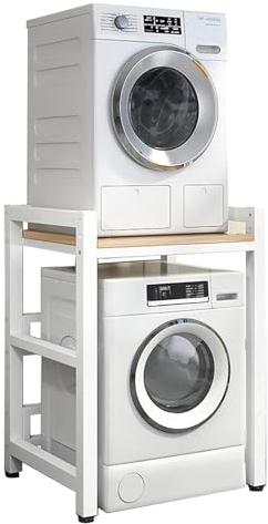 Generisch Schrank für Waschmaschine und Trockner Waschmaschine Trockner Schrank Übereinander mit 3 Höhenverstellbar Waschmaschine Trockner Schrank Regal Waschmaschinenschrank (weiß+walnuss)