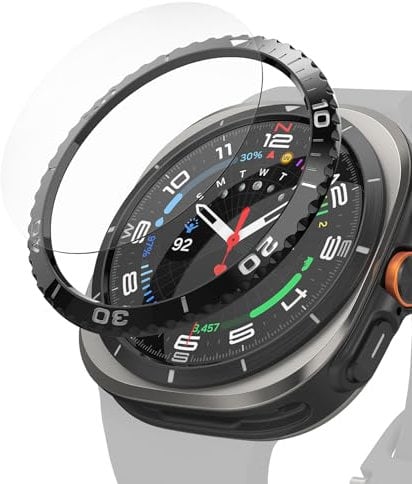 Ringke Bezel Styling & Glass Compatible con Protector Samsung Galaxy Watch Ultra, Funda Adhesiva Acero Inoxidable y Protector Pantalla Cristal Templado - 47-02 (ST) Black