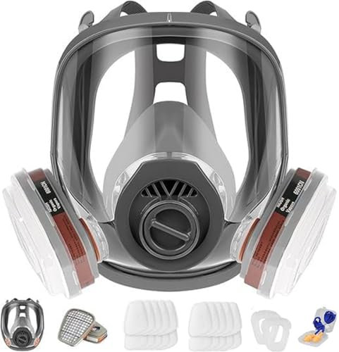 26 in 1 Vollgesichtsmaske, Atemschutzmaske mit Filter und 10 Stück Objektivschutz, Gesichtsabdeckung, Lackiermaske zum Farbsprühen, Organischer Dampf,Staub,Lackiermaske für Farbspritz, Graffiti