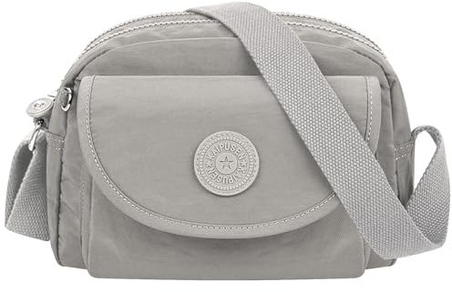 NEWIROVE Kleine Umhängetasche Damen Sportlich Leichte Handtasche Wasserdicht Nylon Tasche Mit Vielen Fächern Schultertasche Crossbody Bag Für Einkaufen, Lässig, Reisen, Grau
