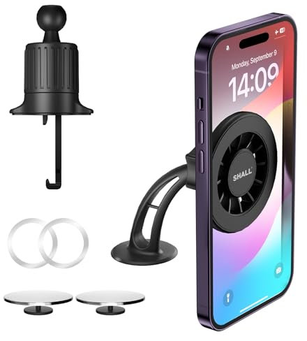 Shall Soporte magnético de 360° para Coche, Soporte magnético para teléfono y Espejo de Punto Ciego con un Anillo para MagSafe, para iPhone 16, 15, 14, 13, 12 Series