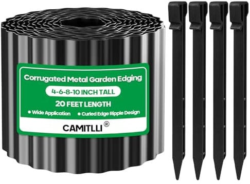 Camitlli Garden Edging Border, Sturdy Landscape Edging Border for Raised Beds & Tall Borders with 4pcs Garden Anchor Stakes, Metal Corrugated Garden Edging Border for Lawn DIY Flower Beds, 6×20FT