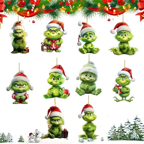 10 Stück Grinchs Weihnachtsbaumschmuck, Grinch Weihnachtsdekoration, Weihnachtsdeko Grinch Figur, Grinch Weihnachtsdekorationen, für Weihnachtsbaum Dekorationen Partydekoration