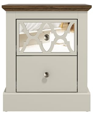 Galano Salisbury 1 Drawer Side Table, Modern Design Mirrrored End Table with Drawer Open Shelf Stable Sturdy Engineered Wooden Nightstand Storage for Small Spaces/Living Room/Bedroom (Light Grey/Oak)