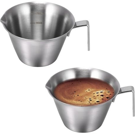 Palmcee 2 Pack Espresso Measuring Cup, Stainless Steel Espresso Cups with Scale Marking & Eagle Mouth, Espresso Pouring Cup for Barista, 100ML Coffee Dosing Cup, Coffee Espresso Accessories