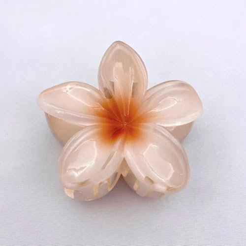 Pinces à cheveux en forme de fleur hawaïenne, grandes pinces à cheveux en forme de fleur, antidérapantes pour cheveux épais, fins, orange clair