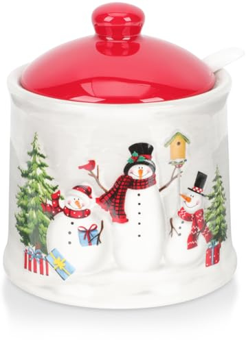 Angoily Zuckerdose Weihnachten Aus Keramik Mit Deckel Und Löffel, Weihnachts Schneemann Keksdose Weihnachtsdose Gebäckdose Vorratsdose Für Lebensmittel Im Winterurlaub Schneemann-Zuckerdose