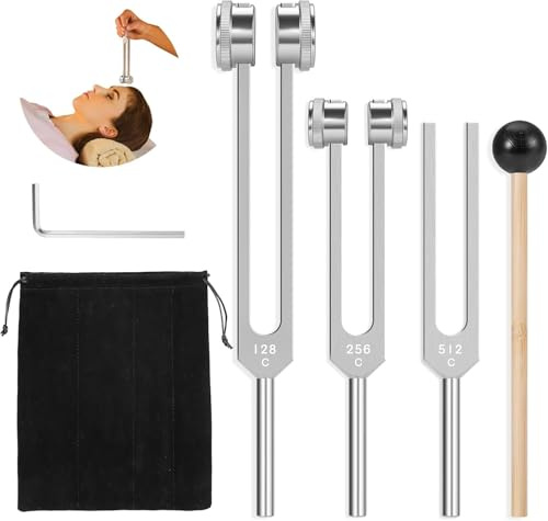 Tuning Forks for Healing (128Hz, 256Hz, 512Hz),Weighted & Unweighted Tuning Forks Set,with Reflex Hammer for Healing Chakra Set,Essential Yoga,Healing/Sound Therapy,Gift for Women