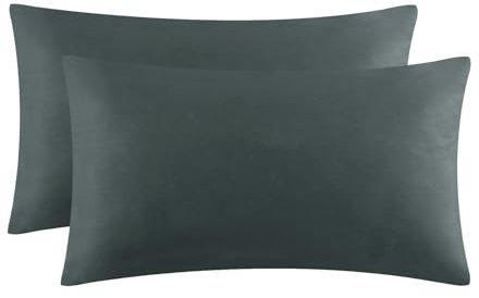 Aisbo Kissenbezug 30x50 2er Set - Kopfkissenbezug 30 x 50 Anthrazit mit Reißverschluss aus Mikrofaser, ÖKO-TEX Kissenhülle 30x50cm, Weich und Bügelfrei