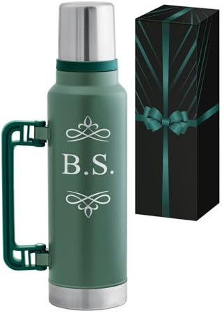 Personalisierte Thermosflasche 1400 ml mit Griff - auslaufsichere Edelstahl Trinkflasche mit Trinkbecher - Geburtstagsgeschenk für Männer - personalisierte Geschenke für Männer - Grün - Maverton