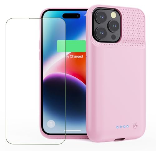 Battery Case for iPhone 14 Pro Max/14 Plus/13 Pro Max,[2025 Upgraded] 8600mAh Ultra-Slim Portable Extended Charger Case Cover for iPhone 13 Pro Max/14 Pro Max/14 Plus Charging Case (6.7 Inch)-Pink
