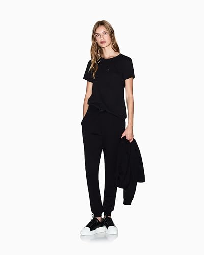 Armani Exchange Women's Short Sleeve Front strassed Monogram T-Shirt, Black, XL