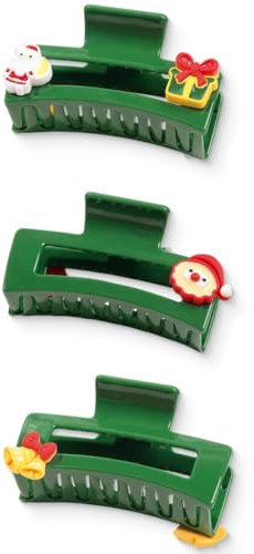 SIVZUMO Lot de 3 Grande Noël Pince Cheveux Femme en Plastique Rectangulaires Pince Cheveux Pour Antidérapantes Pinces à Cheveux Adaptées aux Femmes aux Cheveux épai Noël Vert