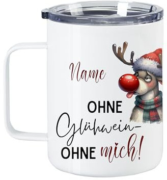 GRAZDesign Personalisierter Becher mit Deckel Weihnachten lustig, Thermotasse 400ml