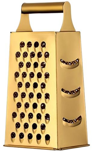 Cheese Grater, Stainless Steel Box Grater with 4 Sides and Handle 9.3 Inch Height Vegetable Slicer Graters for Kitchen, Cheese, Vegetables, Potatoes, Ginger Gold