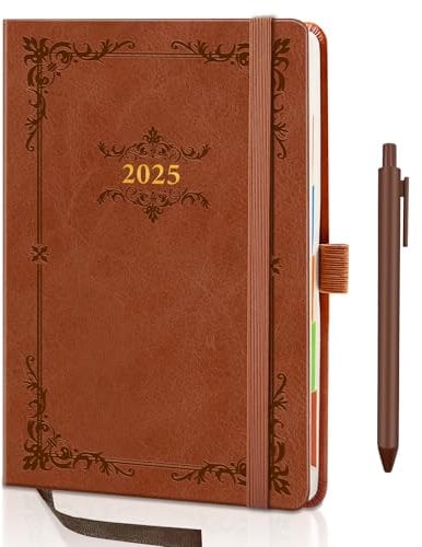 BELIAYAS 2025 Buchkalender A5, Terminkalender 2025, Kalender 2025 A5, 12-Monate-Kalender (Jan.2025-Dez.2025), mit 1pcs Kugelschreiber(0.5mm), 1 Tag 1 Seite, 201 Seiten, Orange