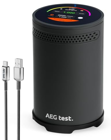 AEGTEST HOUND-3699 Radondetektor 10 Minuten Mess-Updates, hörbarer und visueller Alarm, Touchscreen Farbdisplay, Langzeitradon Konzentrationsüberwachung für Zuhause, pCi/L - Schwarz