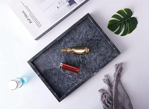 30x20x3cm Natural Marble Stone Tray, Rectangle Vanity Organizer, 2.4KG Marble Coffee Table Serving Tray, Decorative Toilet Tank Storage Bath (Black)