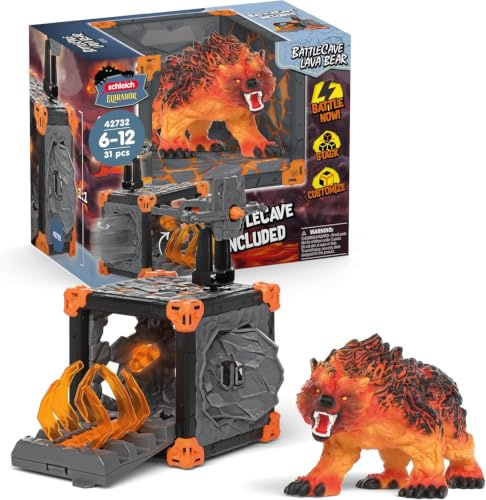 schleich ELDRADOR | BattleCave Ours de Lave 42732 | dès 6 Ans | 31 pièces | Coffret avec caverne, monstre et cristal | fonction de tir et piège articulé | cavernes empilables pour arène